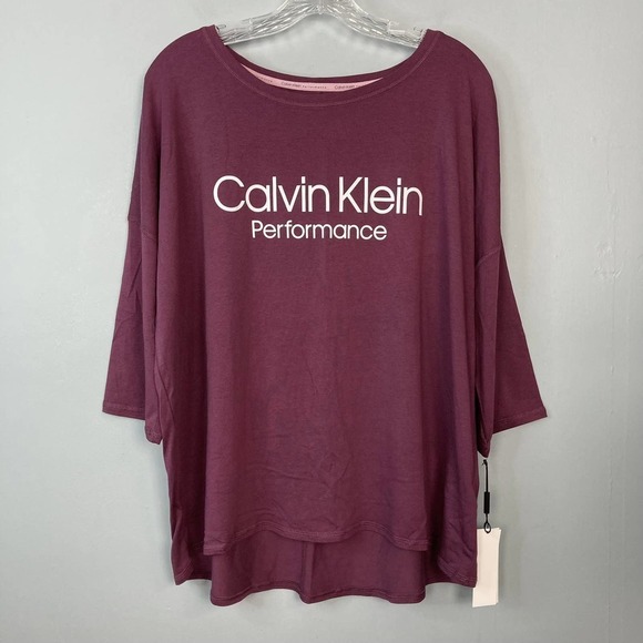 𝅺calvin Klein Performance Cabernet Logo Stretch 3/4 Sleeve Dolman Top Plus 1X - Picture 10 of 12